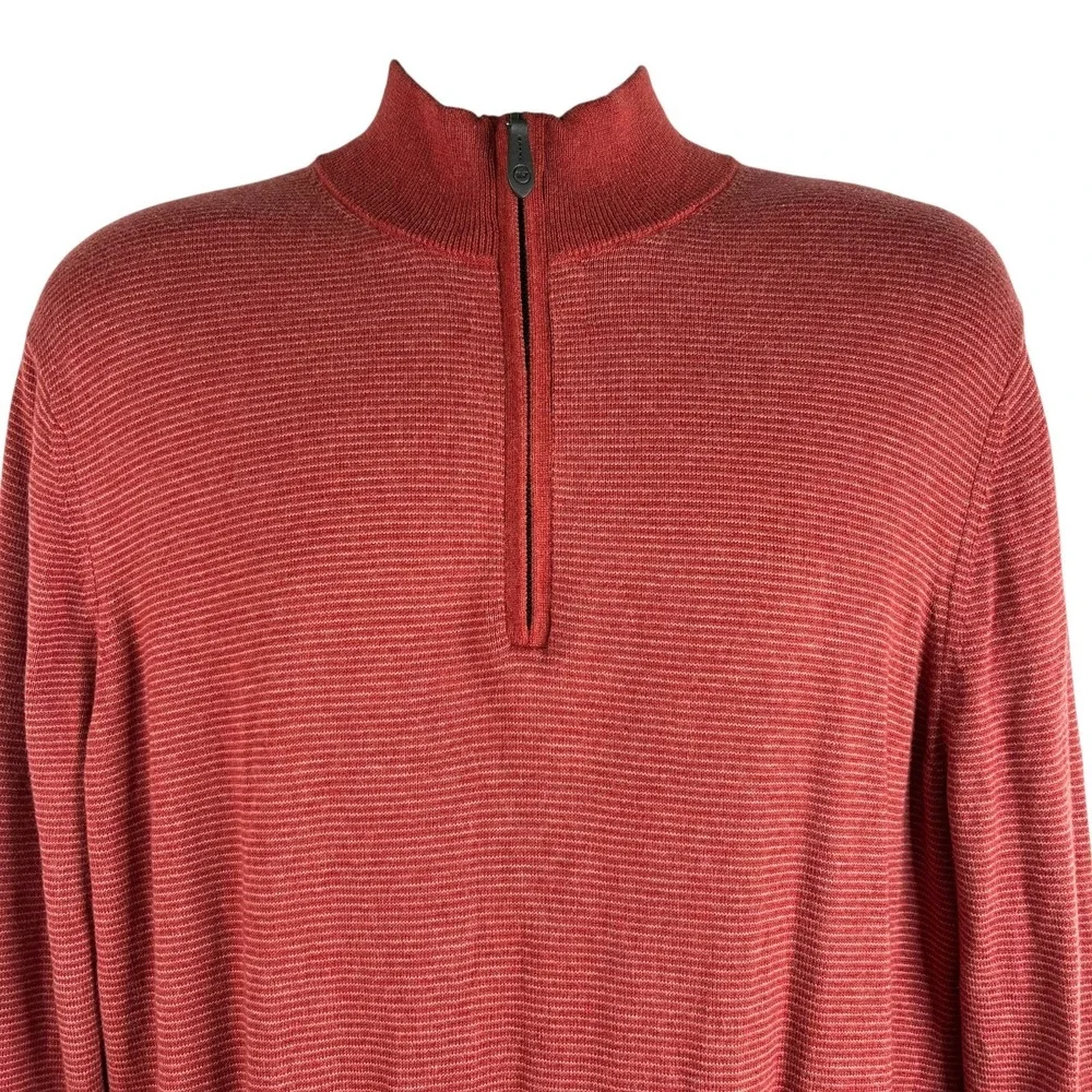 Vineyard Vines Thaxter Stripe‎ Quarter-Zip Sweater Rust Red Size Large Mock Neck